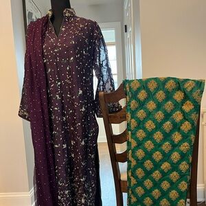 Eggplant and Green pant and Kurta with duputta